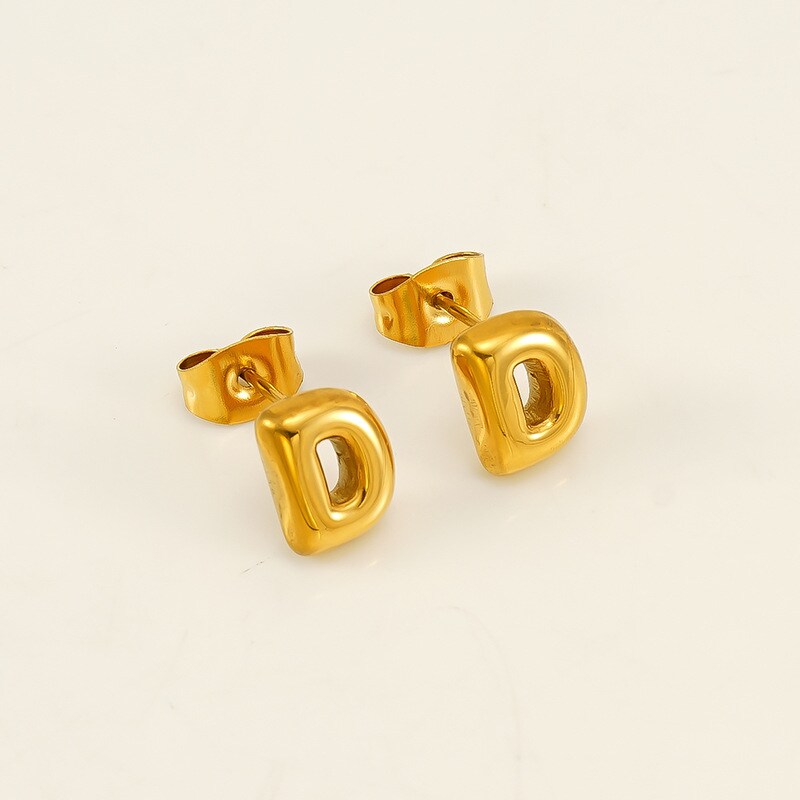 Gold color / 1 Pair Simple Series Elegant Letter D Titanium Steel 18K Gold Plated Women's Stud Earrings Picture4